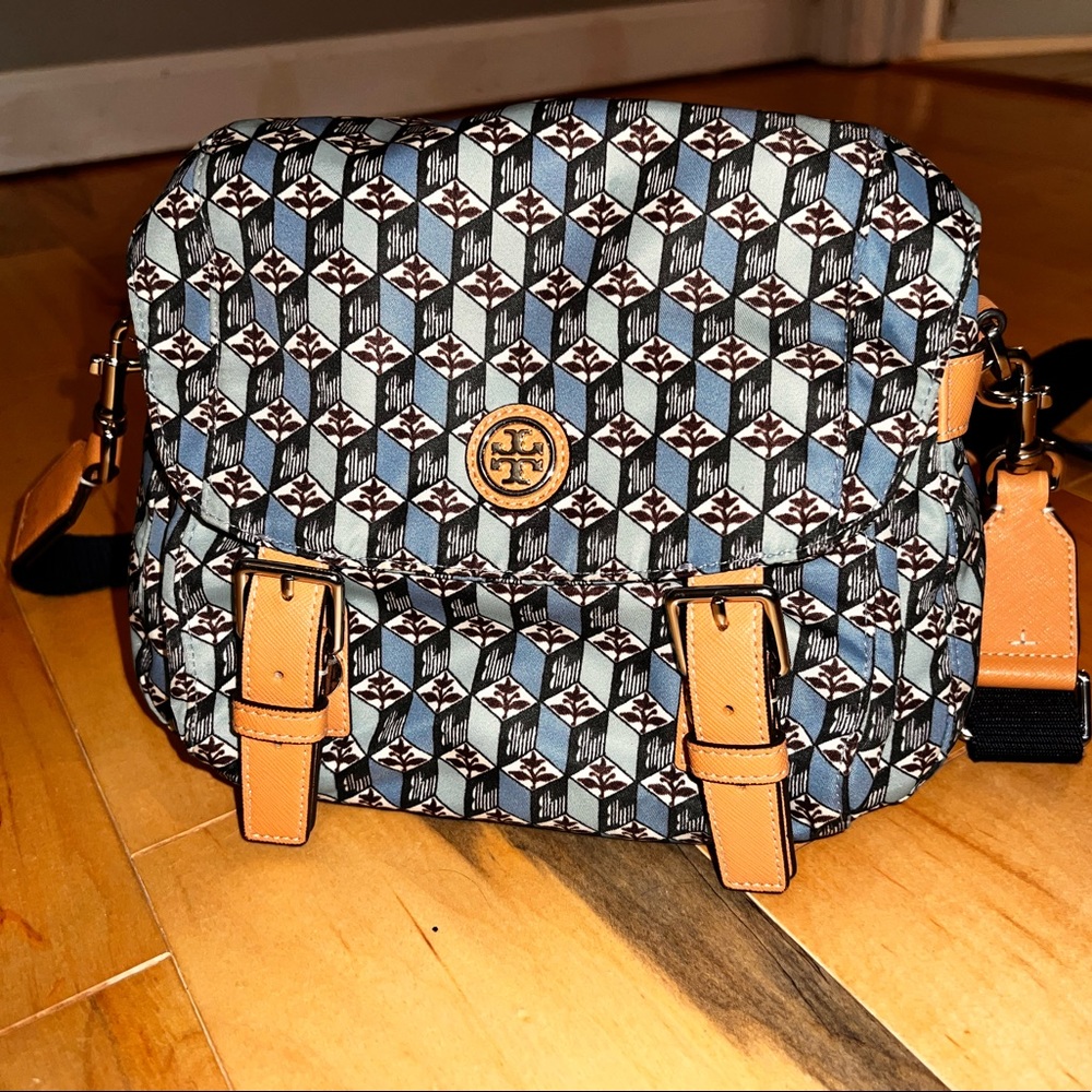 Tory Burch Virginia printed blue tulip nylon crossbody